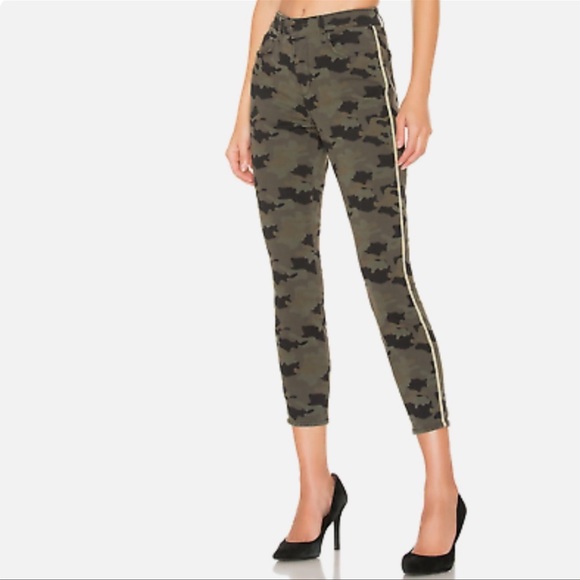 L’AGENCE Margot Stretch Denim Camo Jeans With Gold Side Stripe, New - Picture 4 of 15